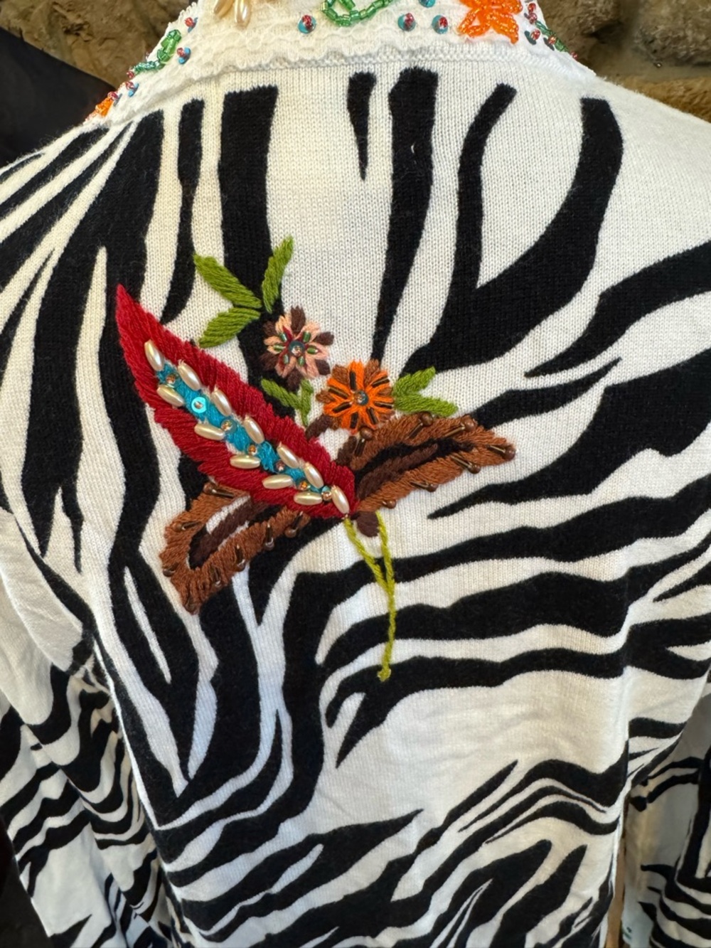Women's Black & White Zebra Floral Embroidered Cardigan - Picture 5 of 10